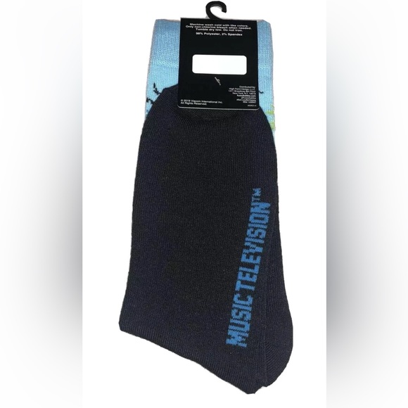 MTV Crew Socks 1 Pair Men’s 6.5-12 Black Blue w Logo Spring Break ‘88 Music NEW! - Picture 3 of 6